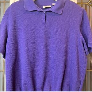Alfred Dunner Purple Textured Polo Top Womens 2X Short Sleeve Plus Size